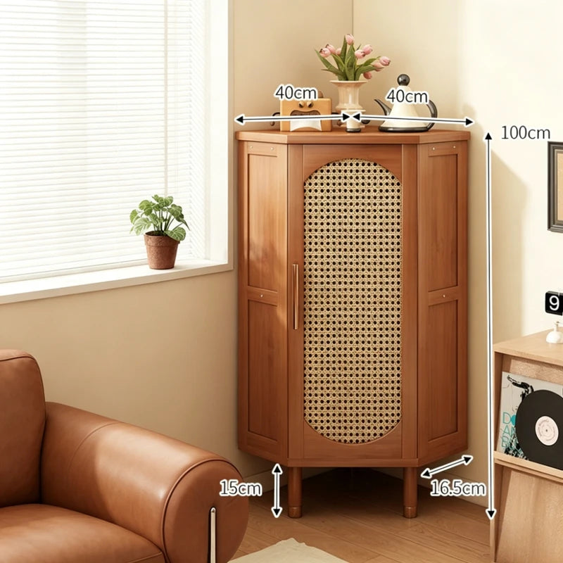 Corner Rattan Triangular Storage Cabinet for Living Room - Multi-Layer Household Locker