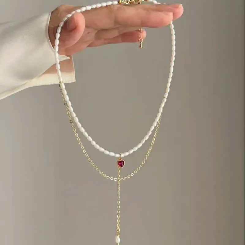 Crystal Heart & Chain Pendant Necklace for Women Boho Jewelry Valentine's Gift