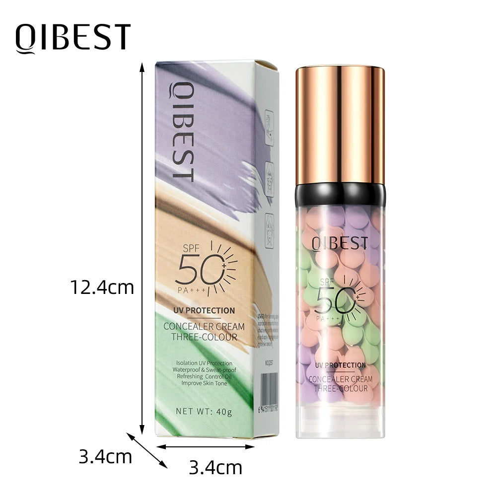Tri-Color Makeup Primer & Concealer Cream - Brighten, Contour, SPF Waterproof Base