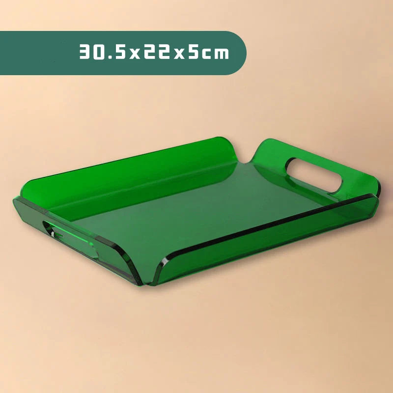 Acrylic Serving Tray with Handles for Food Drink Cosmetics Spill-Proof Organizer
