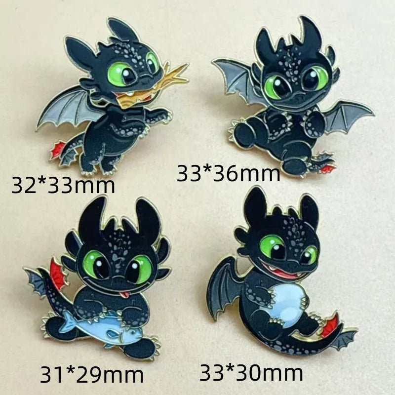 4-Pack Cute Cartoon Black Dragon Enamel Pins for Jackets Backpacks & Clothing