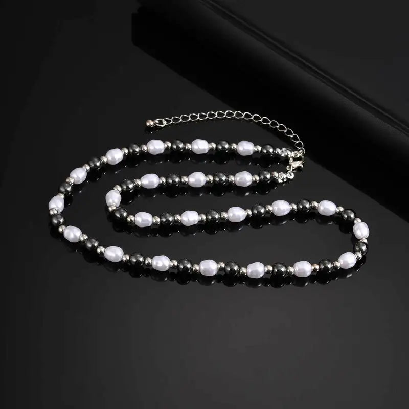 Men's Pearl Necklace Beaded Jewelry Natural Hematite Stainless Steel Gift
