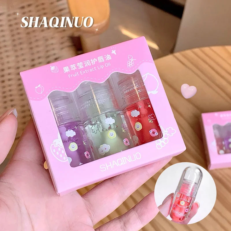 Fruit Lip Oil Set with Jelly Mirror - Nourishing & Moisturizing Lip Gloss