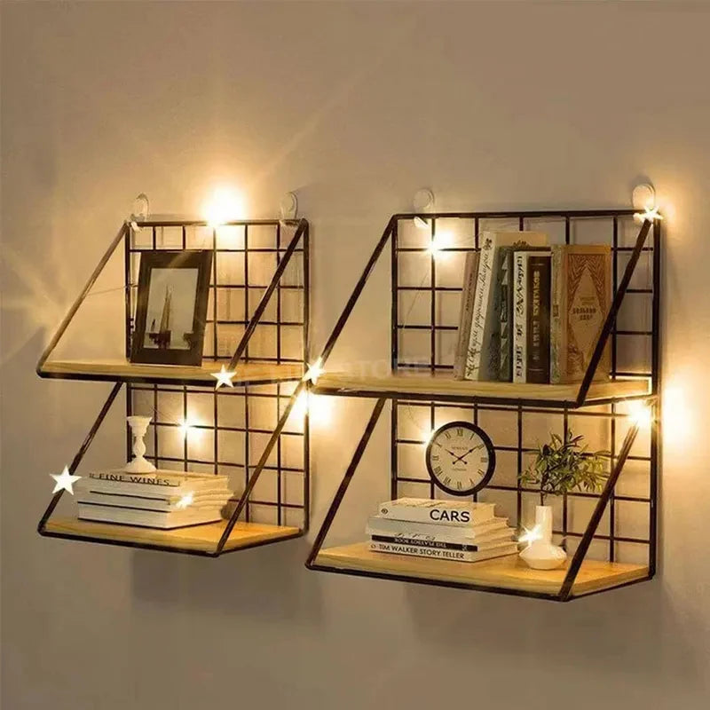 Wall Mounted Wooden Shelves Without Drilling for Living Room & Bedroom Storage