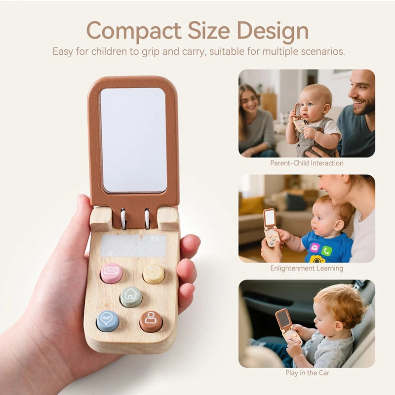 Montessori Baby Toys Flip Cell Phone with Mirror - Educational Touch Toy for Infants