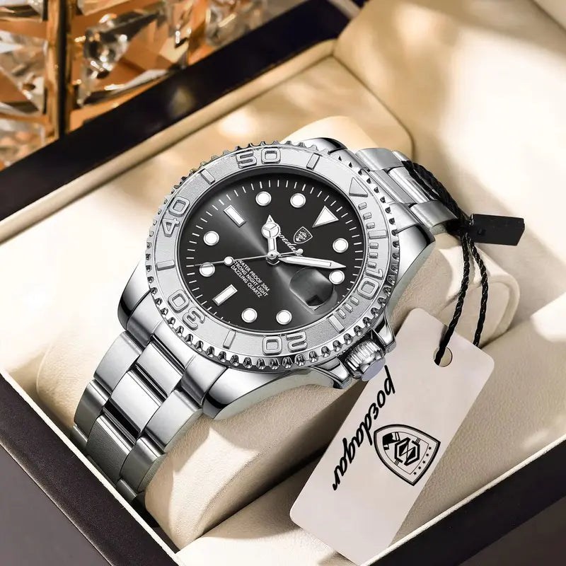 Men's Luxury Waterproof Stainless Steel Quartz Watch with Luminous Dial