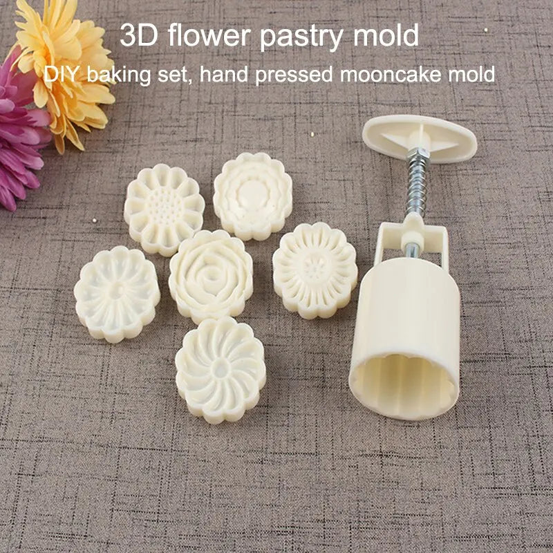 DIY Mooncake Mold with Flower Stamps - Mid-Autumn Festival Fondant Decoration Tool