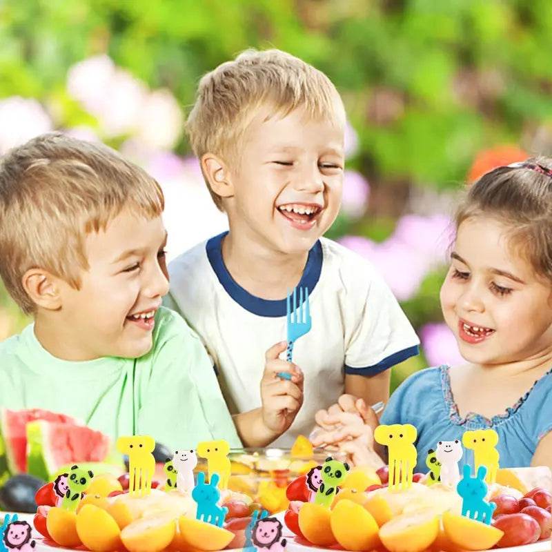 Kids Fruit Forks Set for Lunch Boxes - Mini Plastic Dessert & Snack Forks