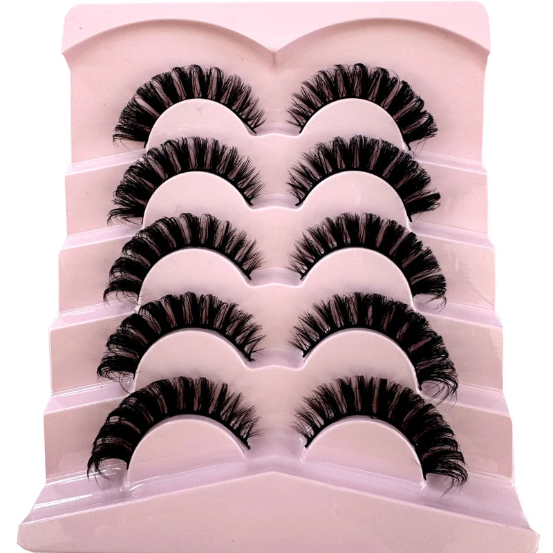 False Eyelashes 5 Pairs Wispy Natural Cross 3D Cat Eye Fluffy Makeup Accessories