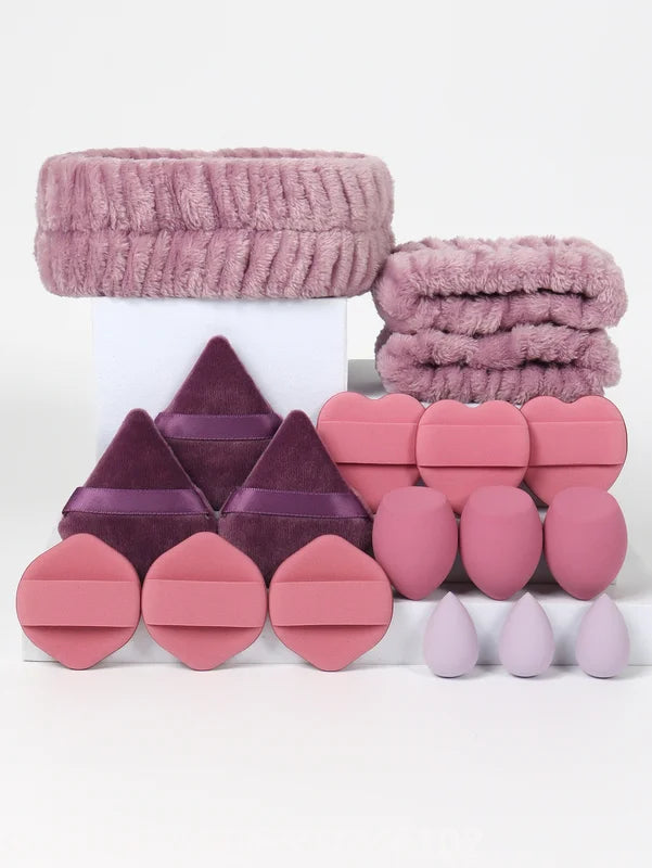 18-Piece Makeup Accessory Set with Sponges Headbands and Wrist Bands - Color Variants