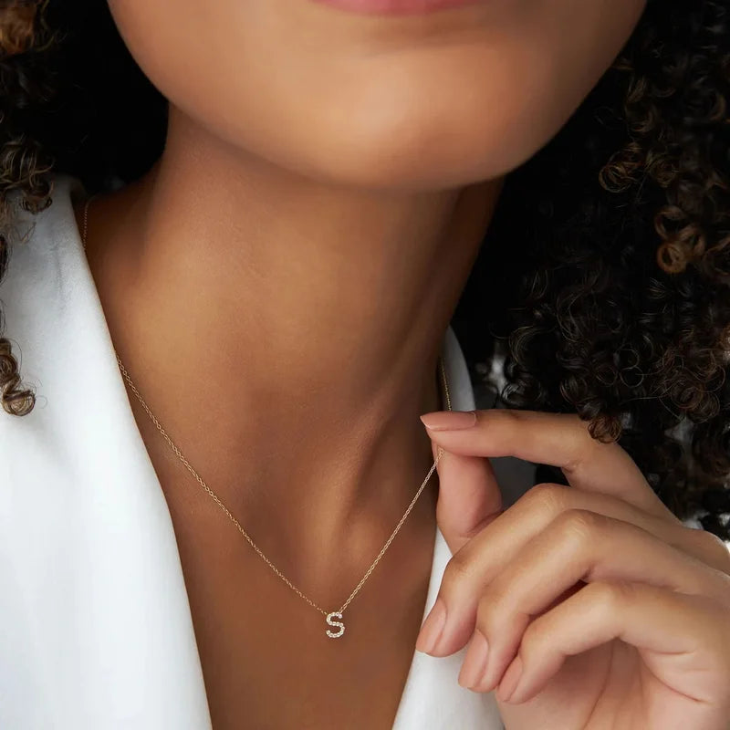 Mini Zircon Letter Choker Necklace for Women Delicate Gold Alphabet Pendant Jewelry