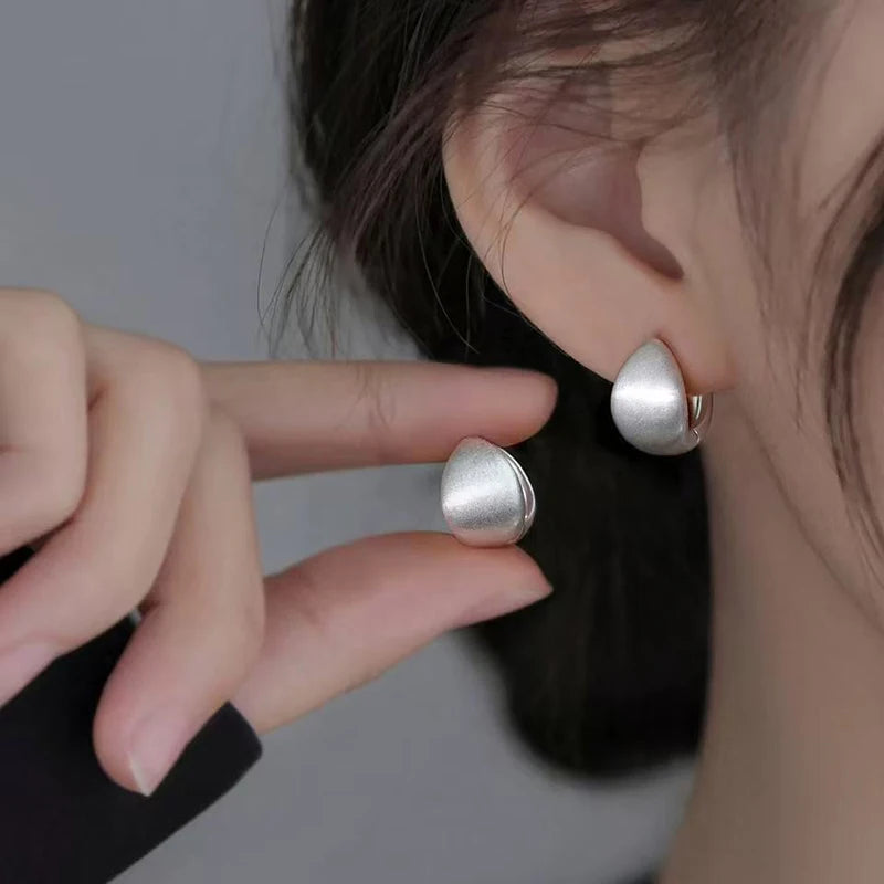 Silver Color Brushed Hoop Earrings for Women Minimalist Fashion Jewelry