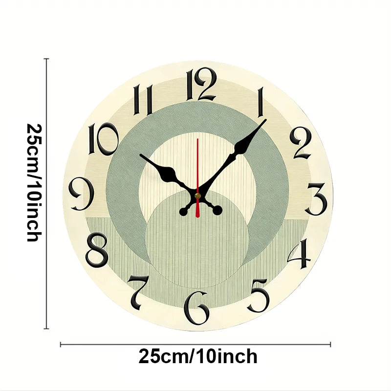 Wooden Wall Clock - Green & Beige Round Silent Hanging Home Decor