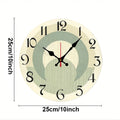 Wooden Wall Clock - Green & Beige Round Silent Hanging Home Decor