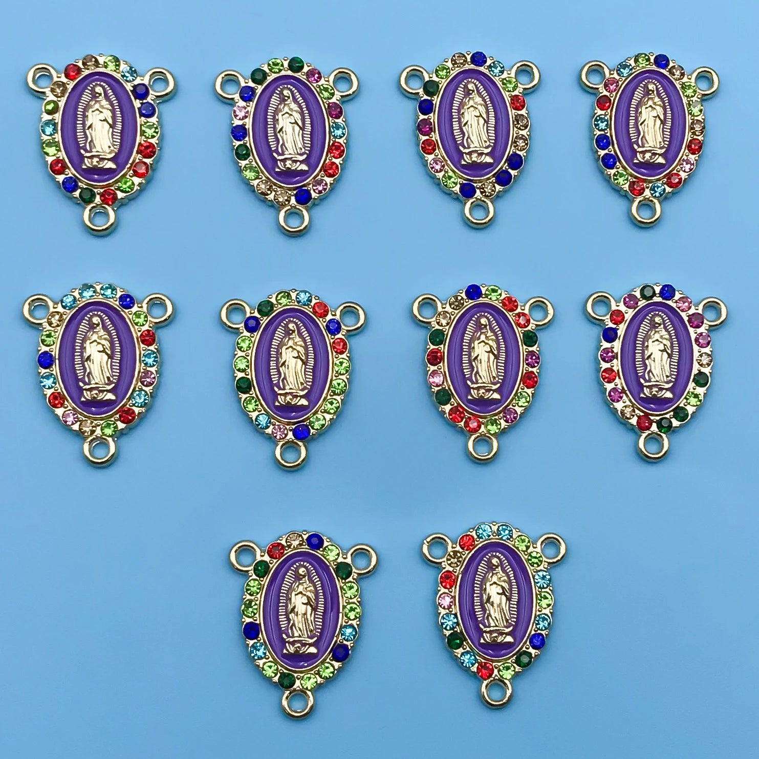 10/12Pcs Rhinestones Enamel Virgin Mary Charms for Jewelry Making Findings & Crafting