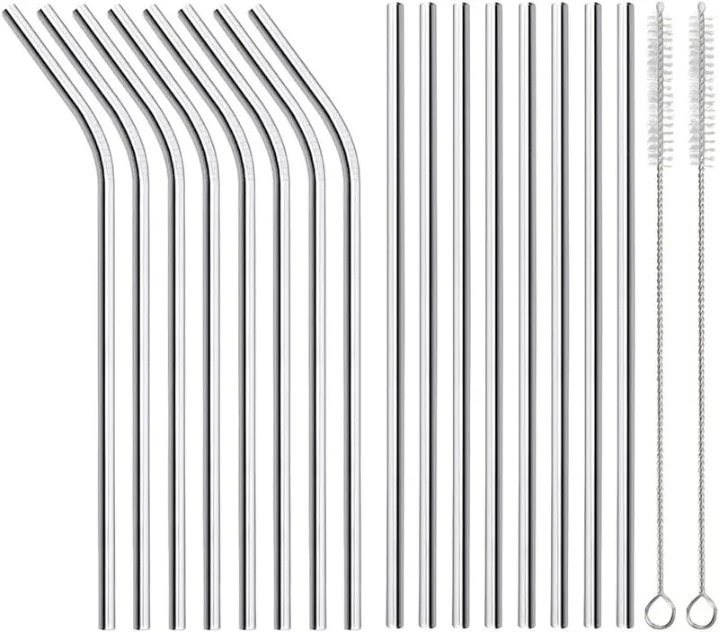 Reusable Stainless Steel Drinking Straw Set - Durable Bent & Straight Barware, Eco-Friendly, Dishwasher Safe