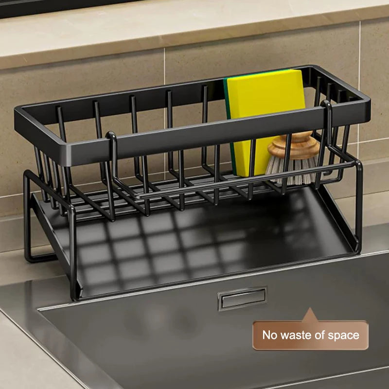 Stainless Steel Kitchen Sink Drain Rack with Drainage System - Multi-Functional Bathroom & Kitchen Organizer