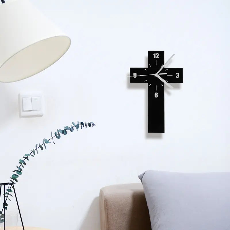 Silent Acrylic Cross Wall Clock - Modern Decorative Clock for Living Room & Bedroom