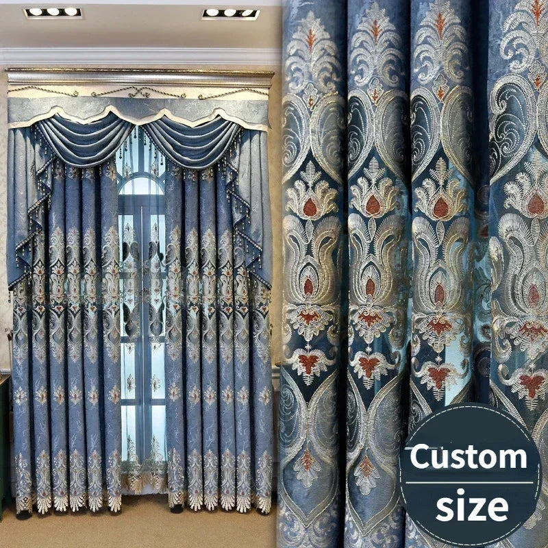 European Embroidered Luxury Curtains for Living Room and Bedroom - Custom Size & Style