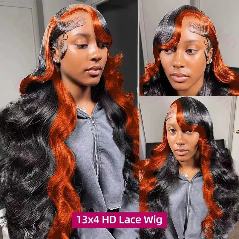 Highlight Ginger 13x6 HD Lace Human Hair Wig Body Wave Ombre Lace Front Wig