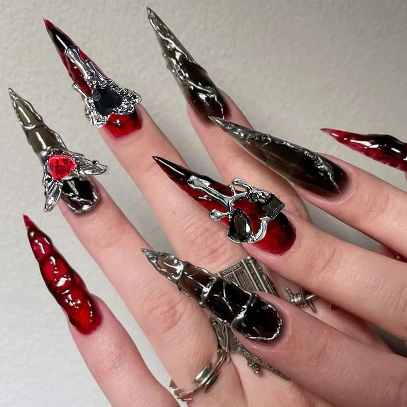 Retro Nail Art Jewelry Cross Spider Heart Pattern DIY Nail Decoration Accessories