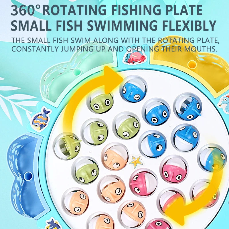 Magnetic Rotating Fishing Game Plate Toy for Kids with Music - Develop Hand-Eye Coordination
