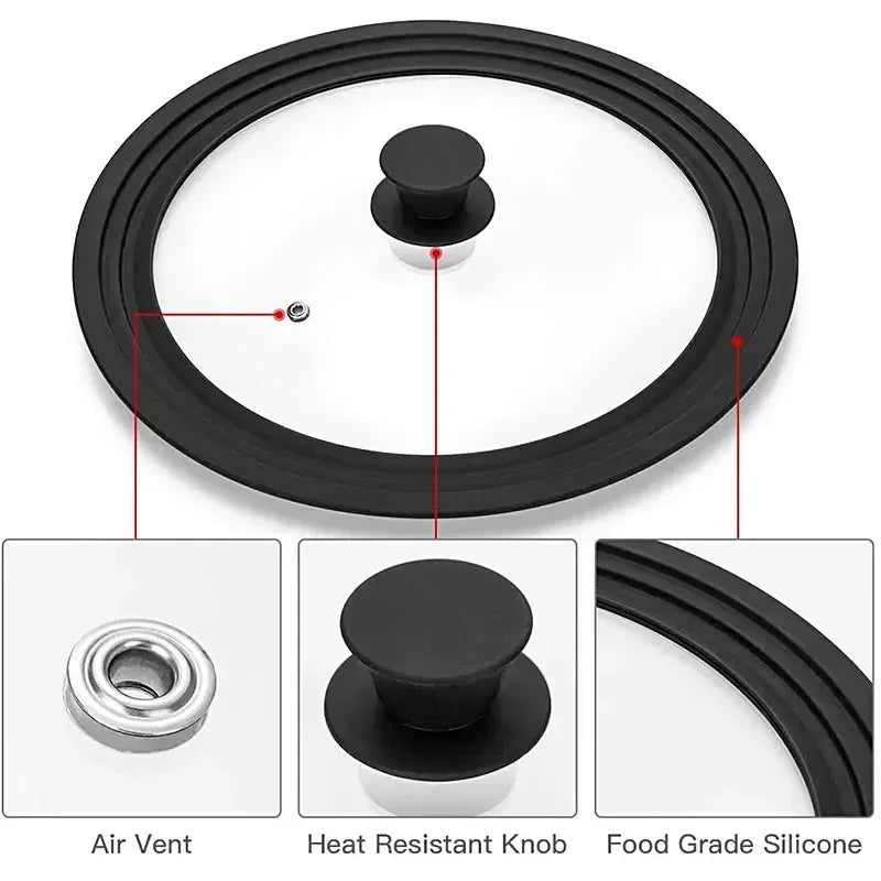 Universal Round Silicone Glass Lid for Pans and Skillets - Fits 16-32cm Cookware