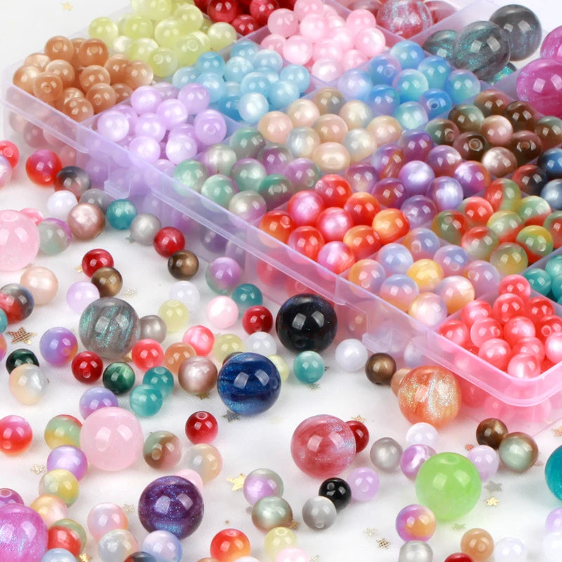 Imitation Cat Eye Round Beads for Jewelry Making - 8-20mm, Assorted Colors, 100pcs