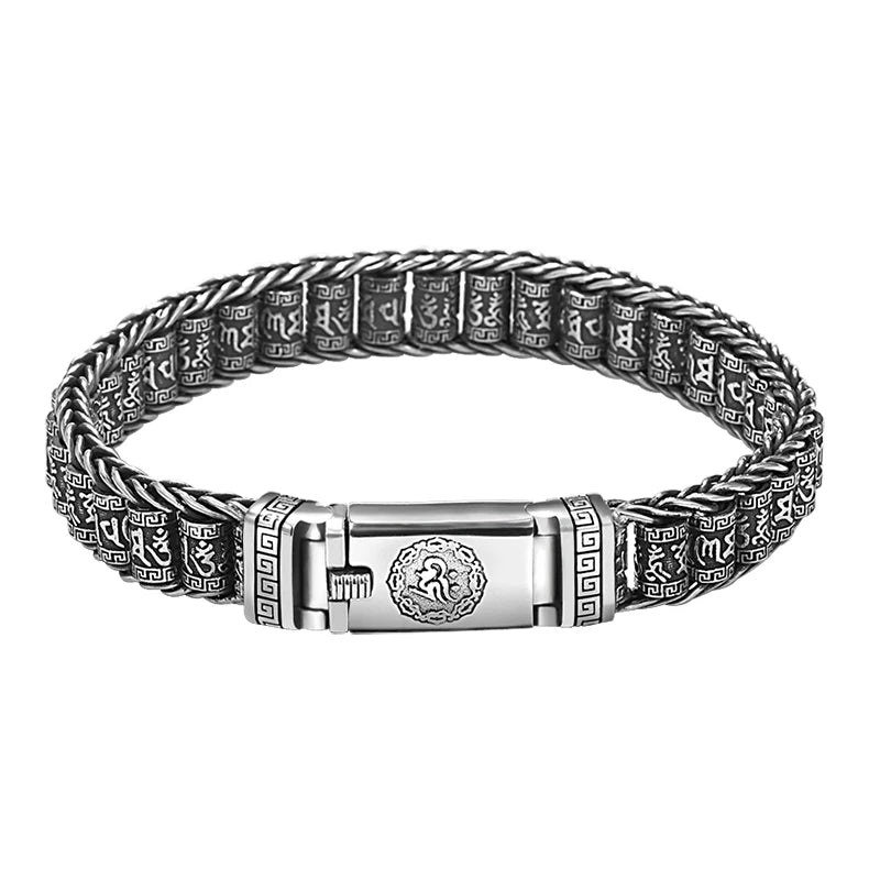 Handmade Lucky Buddhist Scripture Bead Bracelets for Men Customizable Length Jewelry