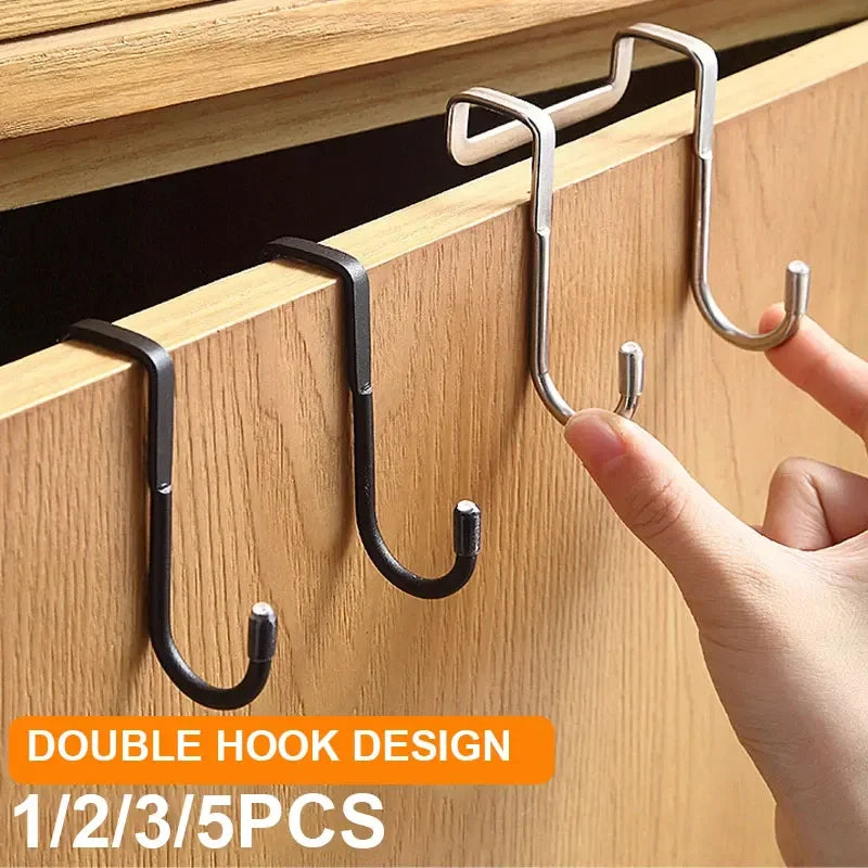 Stainless Steel Double S-Shape Hook for Kitchen Bathroom Cabinet Door Storage