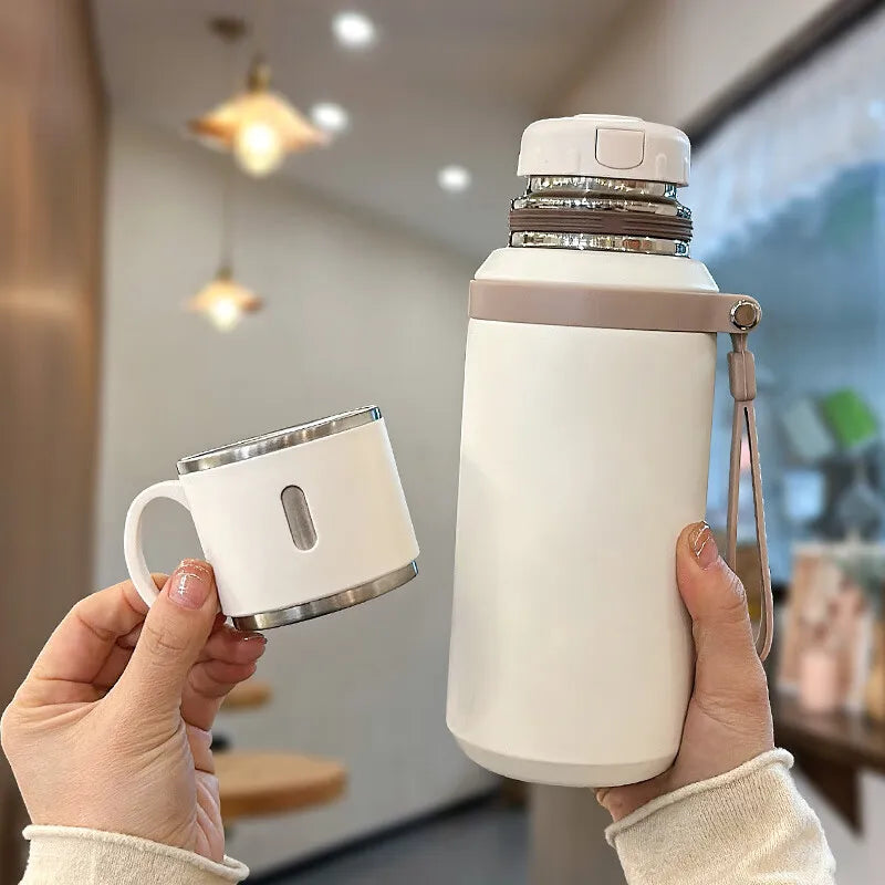 600ml Stainless Steel Travel Coffee Mug Leak-Proof Thermos Bottle for Hot & Cold Drinks