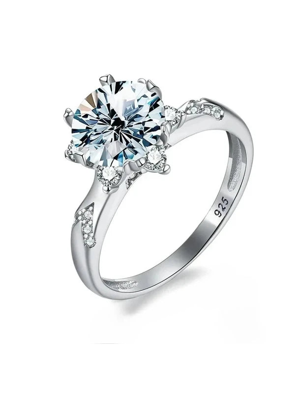 Luxury 2CT Moissanite Solitaire Engagement Ring in Sterling Silver for Women