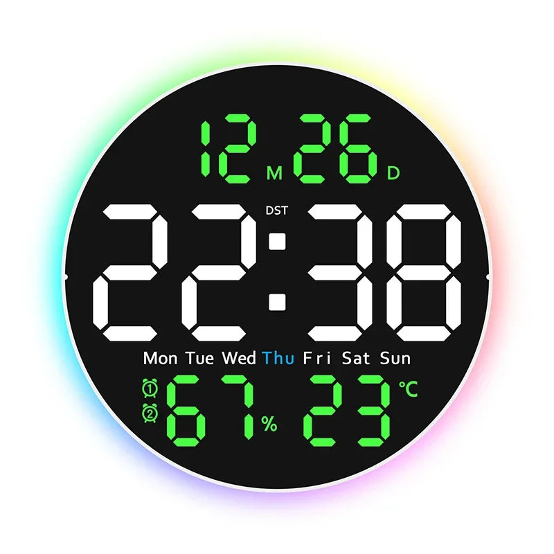 Multifunctional Wall Clock with Remote LED Large Screen & Atmosphere Light