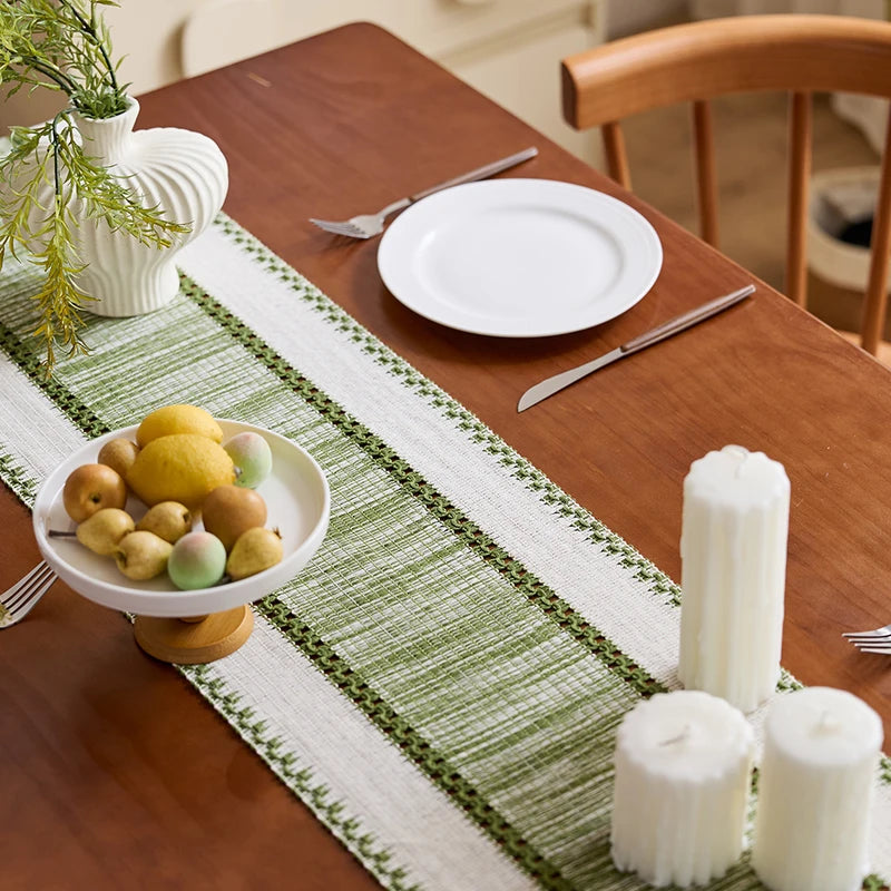 Boho Striped Table Runner with Tassels - Rustic Home Decor for Dining & Coffee Tables