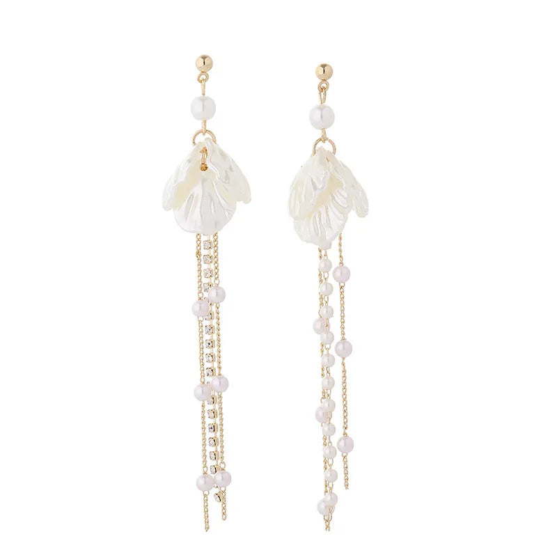 Long Pearl Clip Earrings with Tassel No Hole Shell Imitation Jewelry for Women