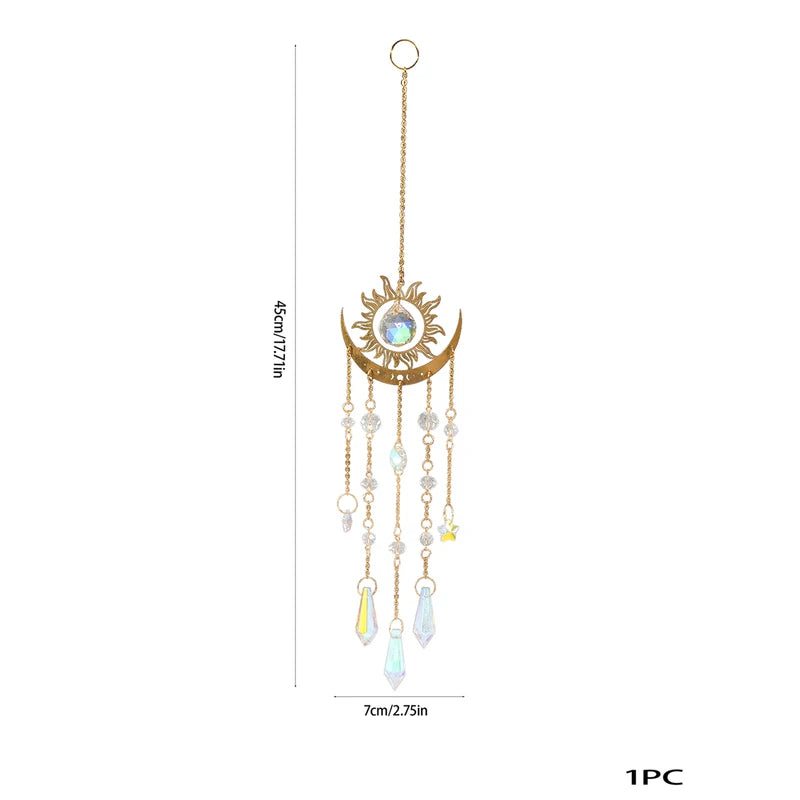 Gold Flame Moon Crystal Pendant Sunlight Catcher Outdoor Garden Decor