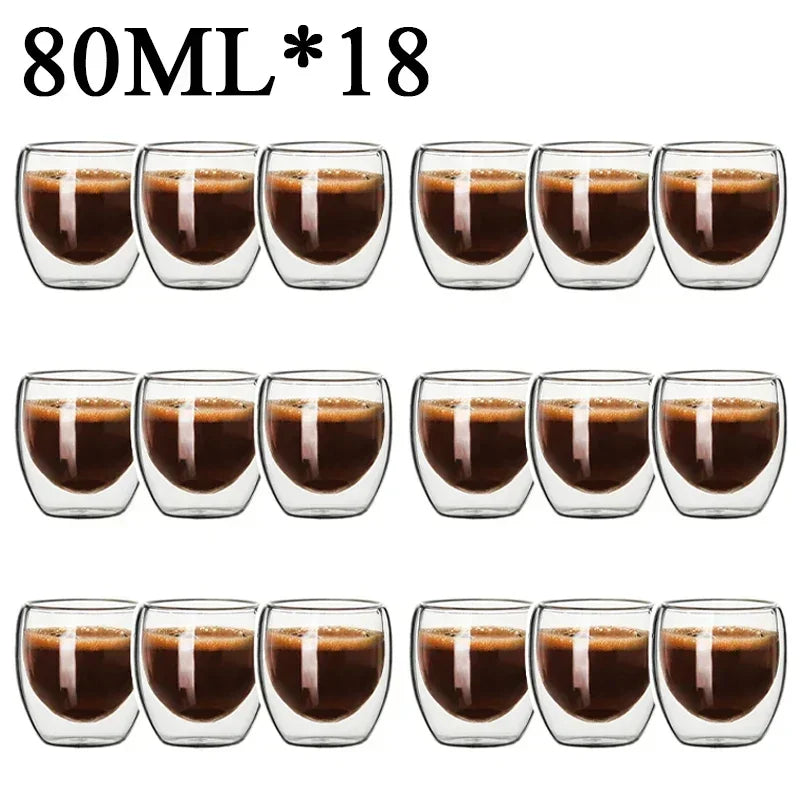 Double Wall High Borosilicate Glass Mug Set - Heat Resistant Tea Coffee Water Cups