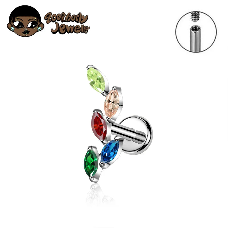 Titanium Body Piercing Earring with CZ Marquise Climber, 16G-18G, Flat Back