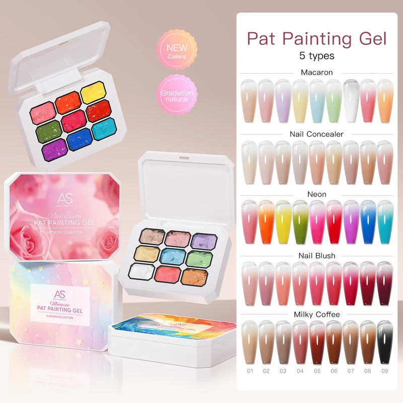 Gel Nail Polish Set with Gradient Transfer Design - 9 Colors UV LED Soak Off