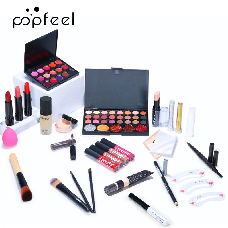 All-in-One Makeup Kit for Women Teen Girls - Nude Eyeshadow Foundation Primer and Brush Set