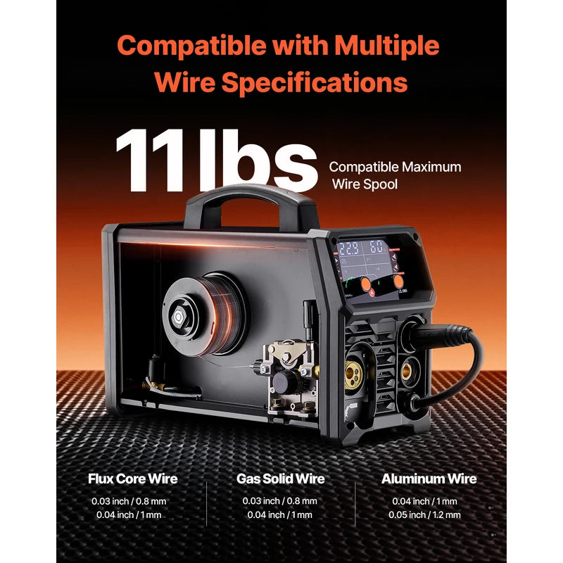 5-in-1 MIG Welder 200Amp Gas & Flux Core MMA TIG with LCD Display