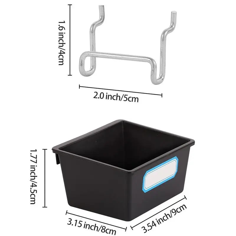 Pegboard Organizer Bins with Hooks and Labels - Workshop Garage Storage Set