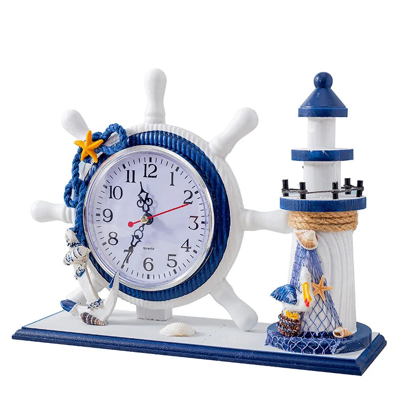 Nautical Themed Silent Table Clock - Artistic Bedside Timepiece for Living Room or Bedroom Decor