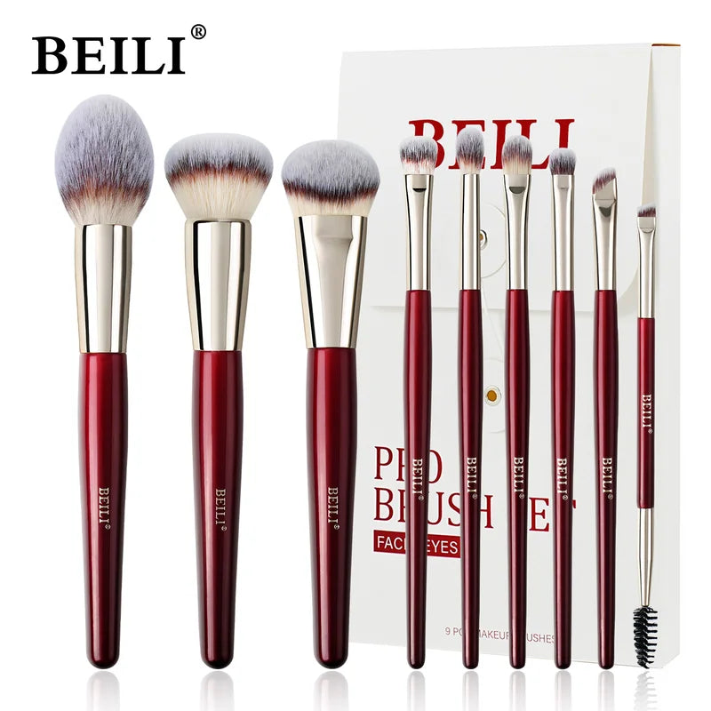 Professional Makeup Brush Set - 9 Synthetic Brushes for Face & Eyeshadow