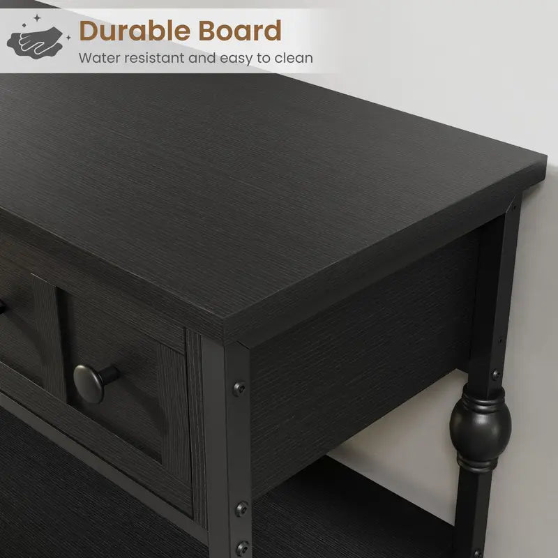 52-Inch Narrow Console Table with 3 Drawers & 2 Shelves - Farmhouse Industrial Entryway Sofa Table