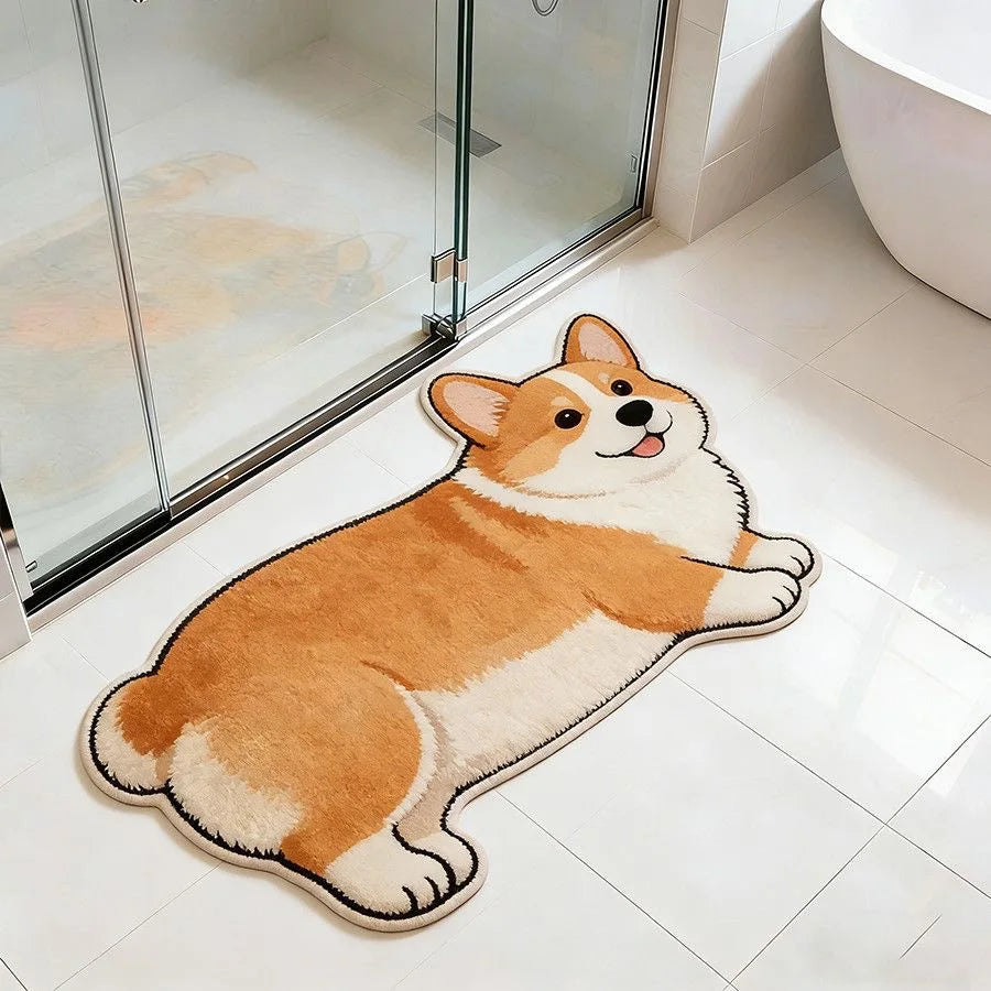 Dog Pattern Plush Rug for Living Room and Bedroom - Soft, Washable Animal-Shaped Carpet