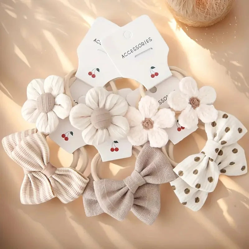 Colorful Flower and Bow Headbands Set - Soft Polyester Hair Accessories for Casual Wear