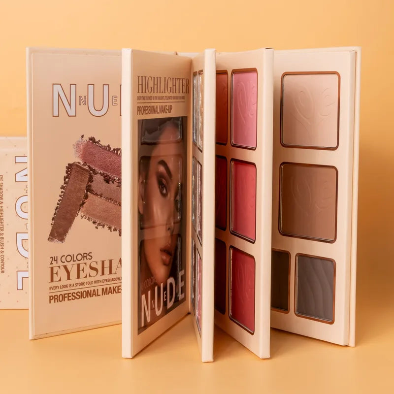 43-Color All-in-One Makeup Palette Set - 4-Layer Book Design for Eyeshadow, Blush, Contour & Highlighter