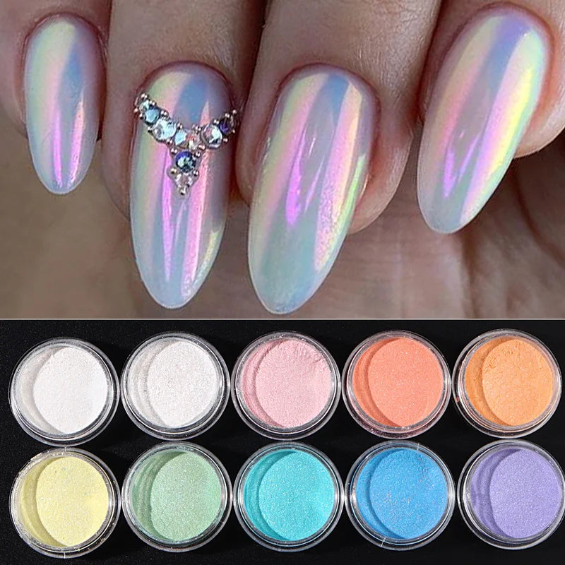 10pcs Iridescent Mermaid Nail Powder Set for Art & Manicure