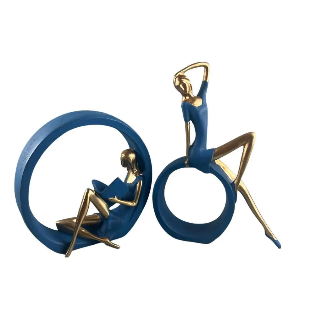 Creative Resin Girl Statue Reading Yoga Sculpture Home Decor Living Room Office